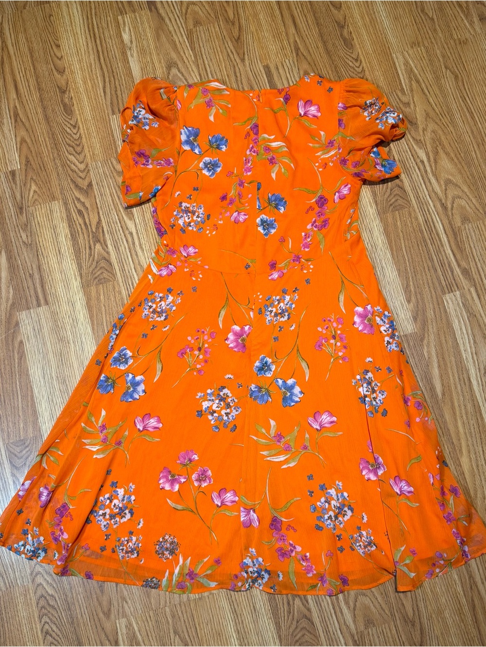 Calvin Klein Orange Floral V-Neck Midi Dress - Picture 4 of 9
